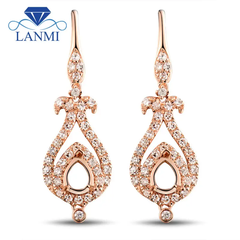 

Fashion Rose 18k Gold Earrings With Natural Diamond Pear Cut 4x5mm Semi Mount Jewelry For Girl WE062