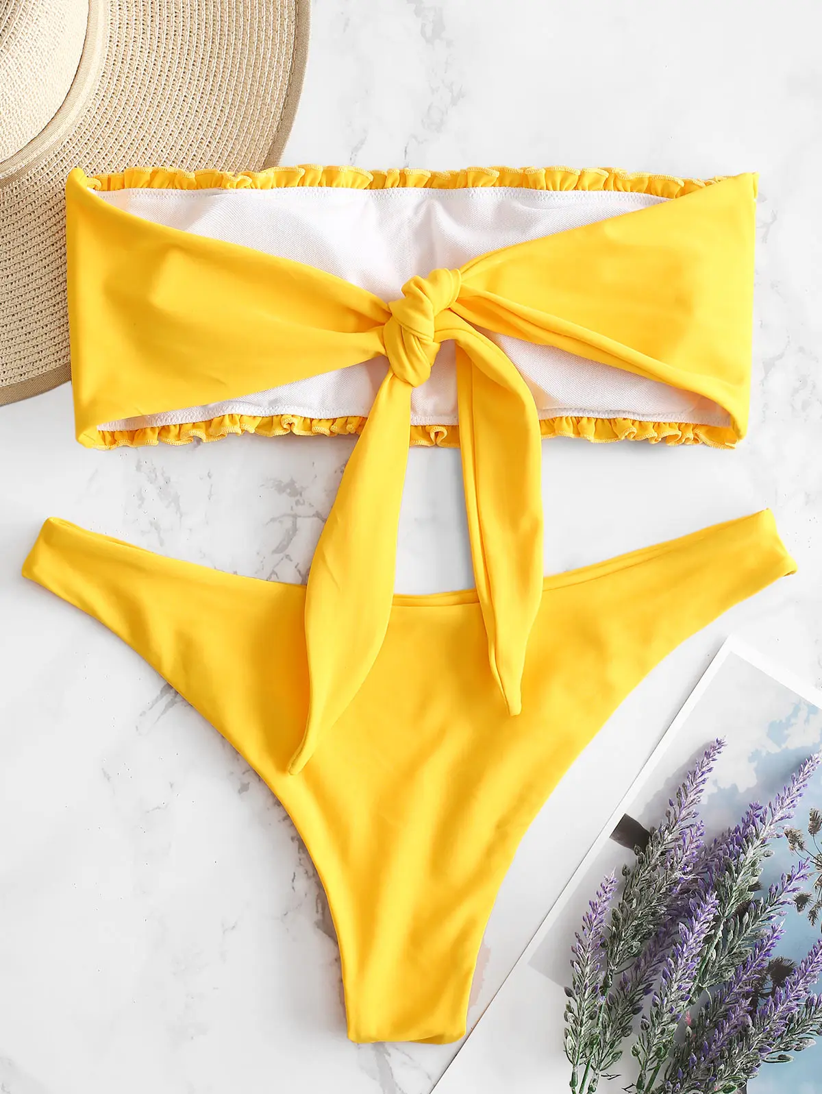 ZAFUL Бикини Shirred Узел Frilled Повязка Бикини Комплект Провода Свободные Мягкие Оборки Купальник с Низкой Талией Купальный Костюм Женщины Купальники