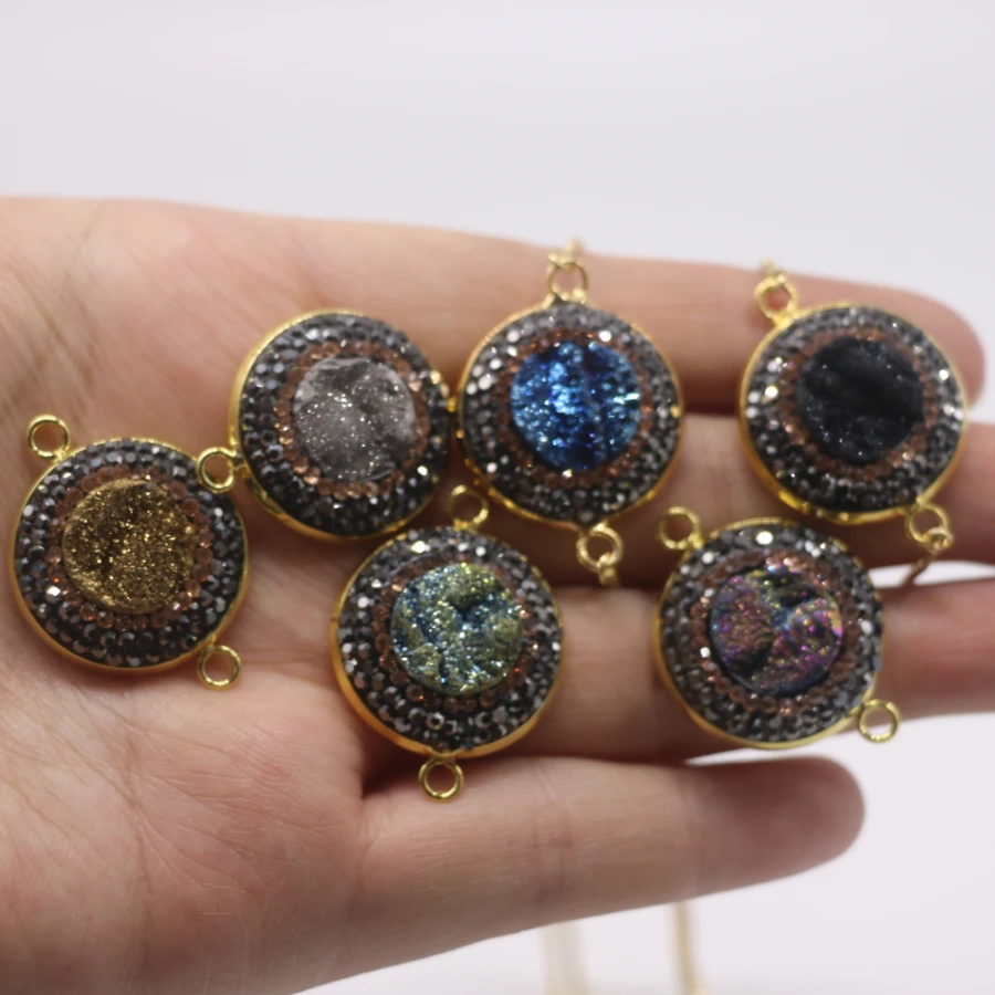 

4pcs/lot 22MM druzy women chain link bracelets, Gold plate copper DIY natural Gem stone jewelery, original design, fashion gift