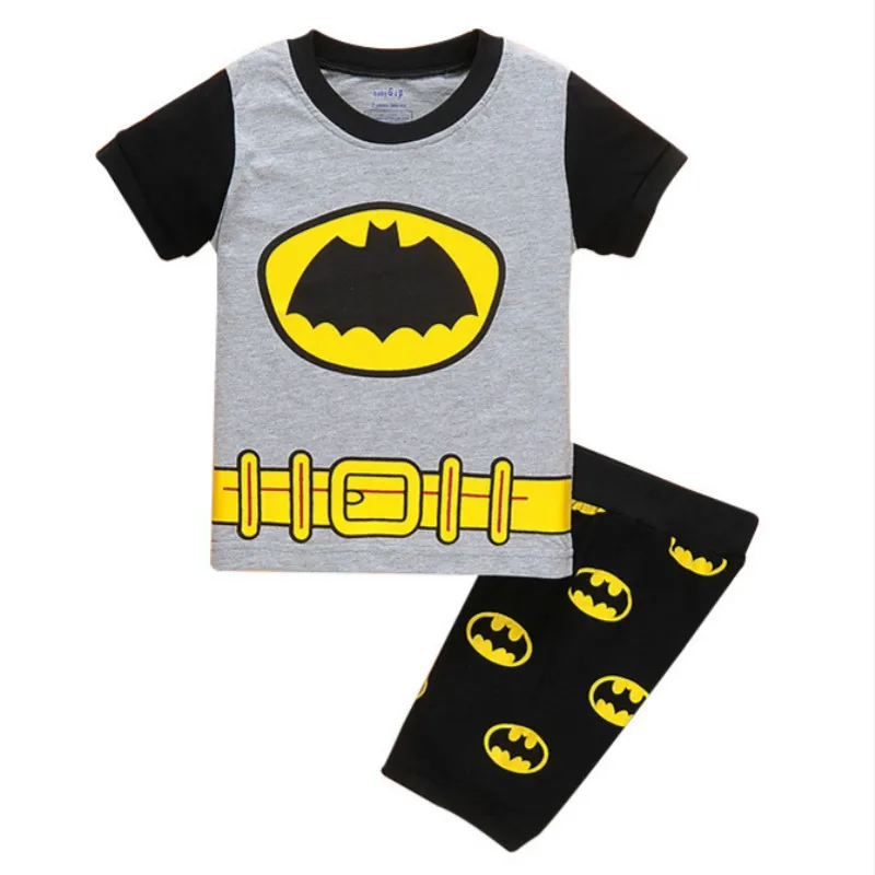 Gray Batman 086 Детские пижамные комплекты Одежда для маленьких мальчиков и девочек милые пижамы с рисунком снов для маленьких мальчиков, хлопковая футболка с короткими рукавами и рисунком+ штаны комплекты из 2 предметов - Цвет: Gray Batman 086