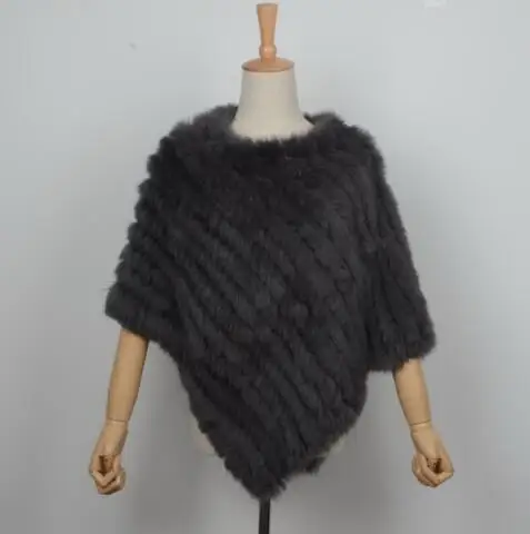 Dark Grey Женское Вязаное пончо с натуральным кроличьим мехом, Модная стильная зимняя Осенняя теплая меховая шаль, Женская качественная накидка S1071S - Цвет: Dark Grey