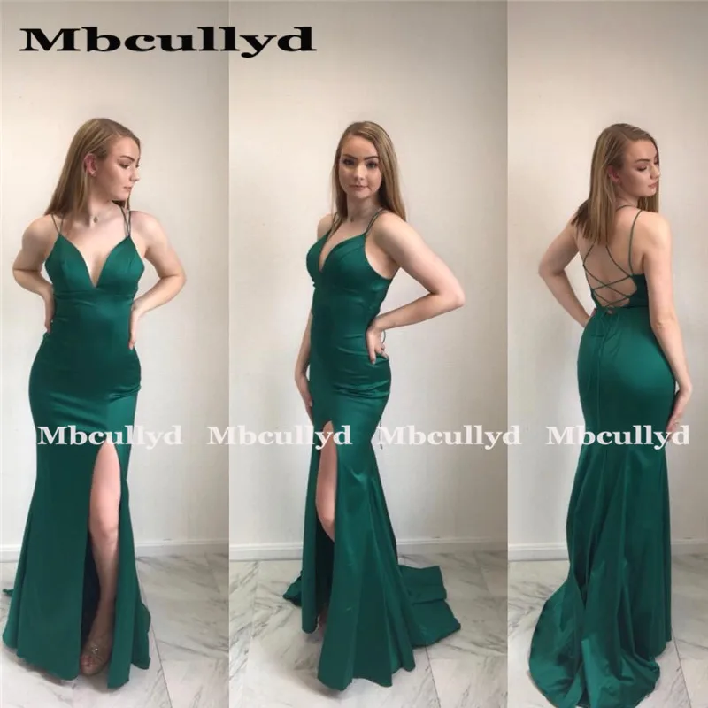 Mbcullyd длинные темно-зеленые платья для выпускного вечера с Боковым Разрезом 2020