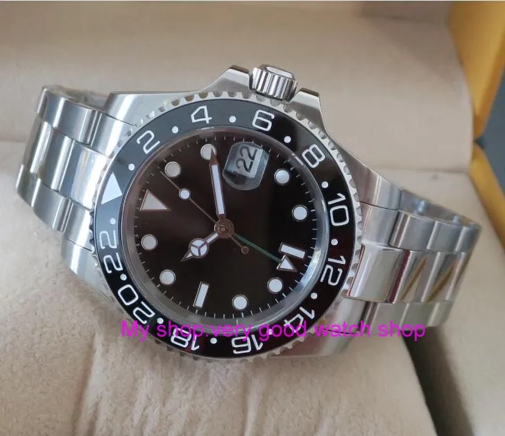 Мужские часы PARNIS GMT с автоматическим движением на ветру Черная Керамическая