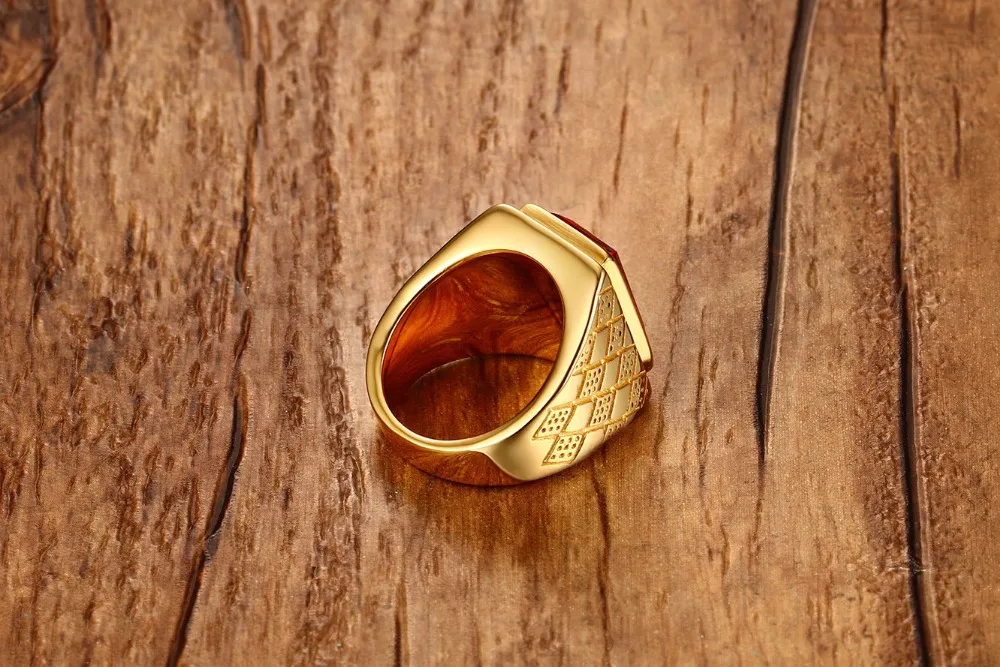 Модное красное блестящее кольцо Стразы золотого цвета мужское праздничное