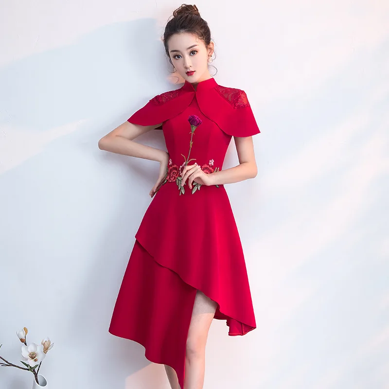 

Mandarin Collar Oriental Style Banquet Dresses Chinese Vintage Traditional Wedding Cheongsam Elegant Evening Party Gowns