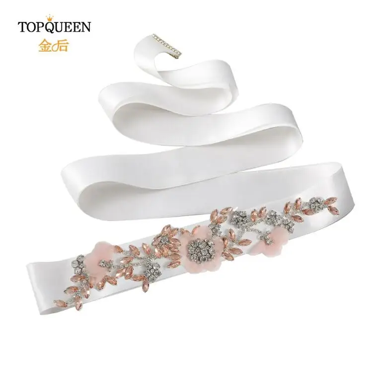 White TOPQUEEN, S419-R, розовое платье, румяна, розовые ремни, розовый пояс для женщин, розовые стразы, Цветочный Пояс для подружек невесты - Цвет: White