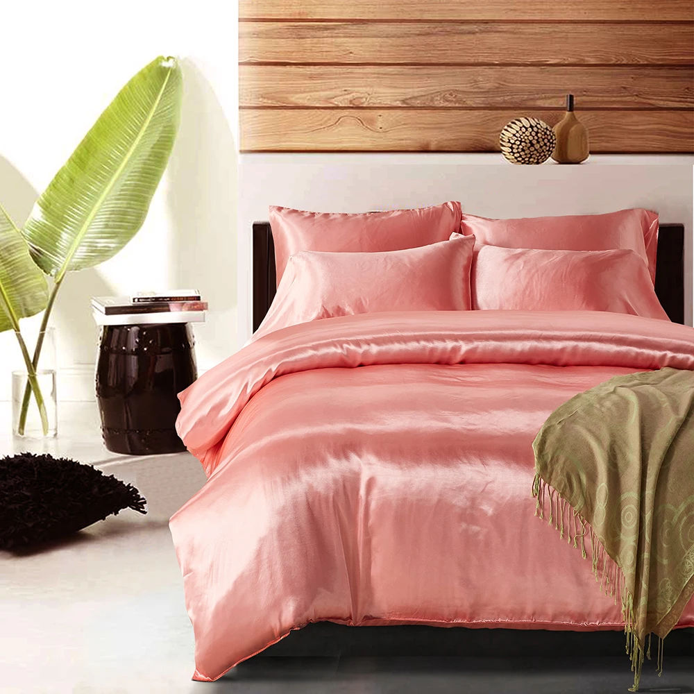 

Duvet Cover Set Satin Silk Bedding Set With Duvet Cover Pillowcases pink/black/white/blue/purple/gray/camel