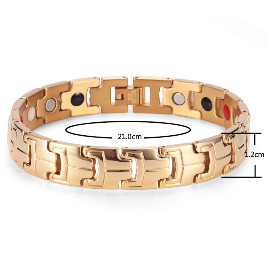 

Rainso Brand Stainless Steel Men's Bracelet Gold Color Energy Healing Magnetic Bracelets Hand Chain Wristband OSB-738GFIR
