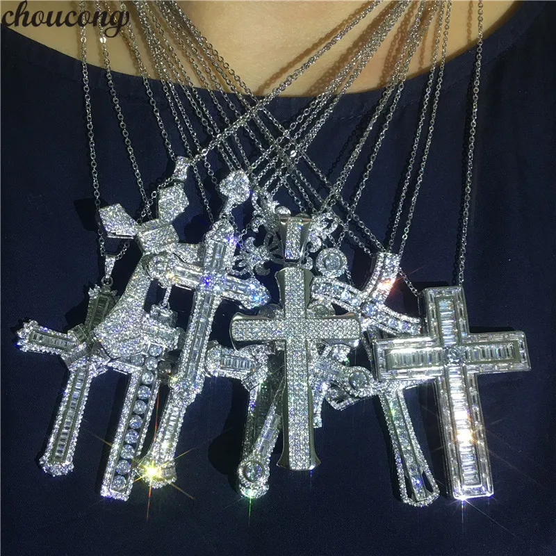 Choucong винтажный крест кулон AAAAA Cz камень серебро 925 пробы хип хоп ожерелье для
