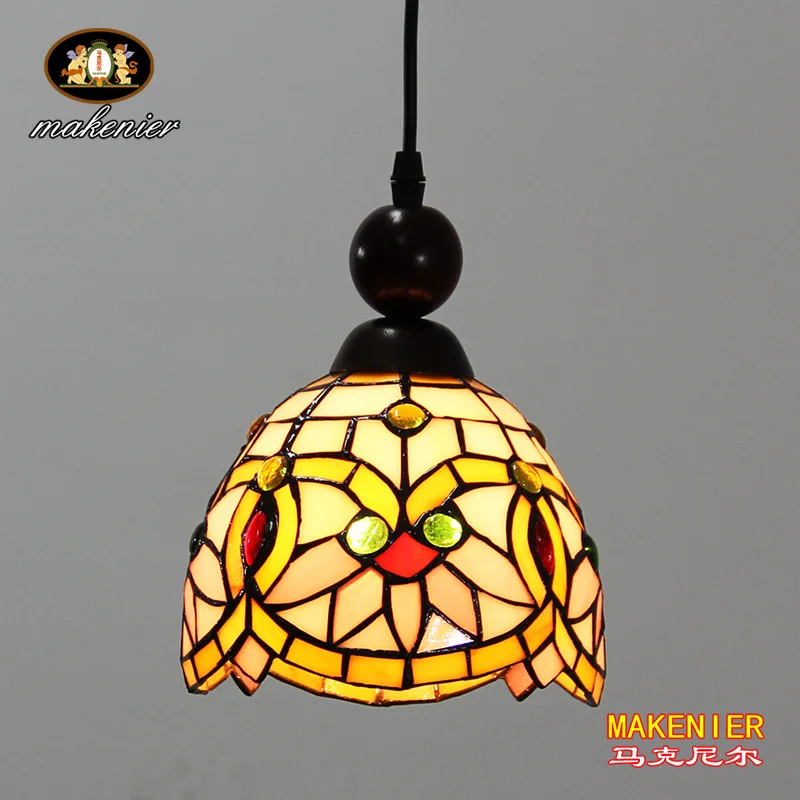 Makenier Тиффани стиль витражи Лотос винтажный маленький подвесной светильник 6 7