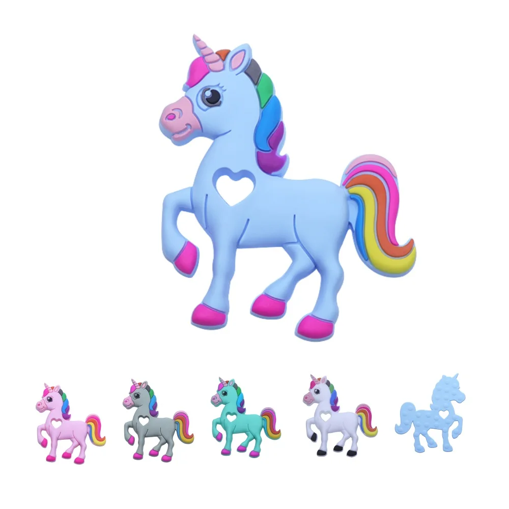 Joepada 10Pc Lovely Horse Silicone Teether Beads BPA Free for DIY Baby Teething Pacifier Chain Unicorn Toy Baby Teether