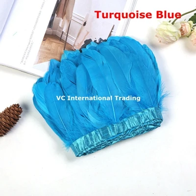 turquoise Украшение из гусиных перьев 10 м/лот окрашенная Желтый гусиное перо ленты 15-20 см коленке перо полос ткани кружева - Цвет: turquoise