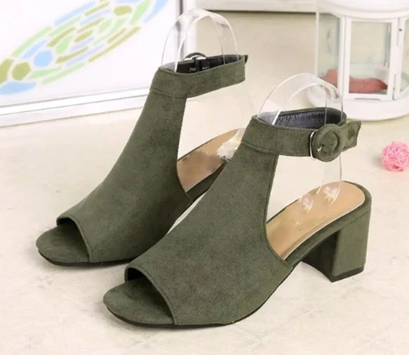 KNCOKAR In the summer of new-style hollow matte suede with a bold heel and high sandals for lady's sandals. | Обувь