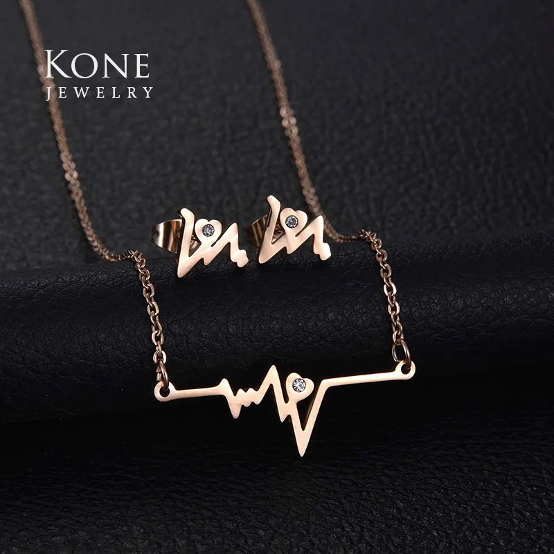 Модные Простые Сердцебиение Сердце Комплект Ювелирных Изделий Из Нержавеющей