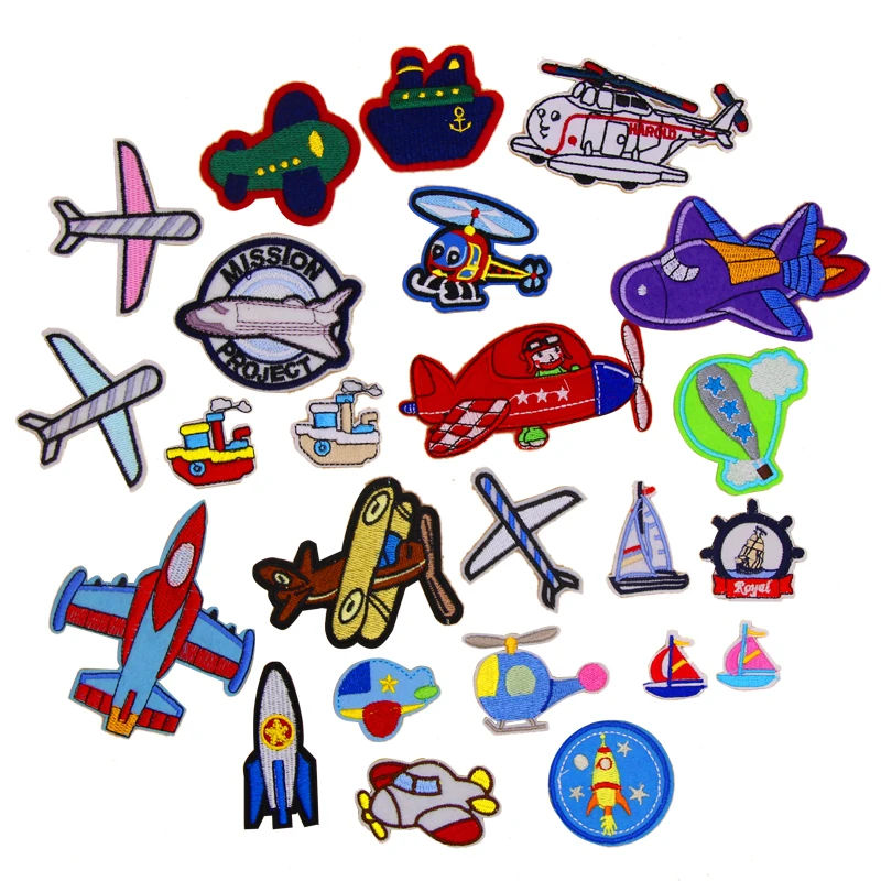 New arrival 10 pcs airplane Embroidered patches iron on cartoon Motif Applique hat bag shoe decor repair embroidery accessory | Дом и сад