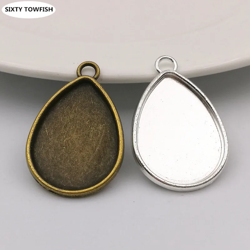 

50 Pcs Inner size:18x25mm Alloy Antique Bronze/silver Color Blank Water Drop Charms Pendant Jewelry Accessory Findings