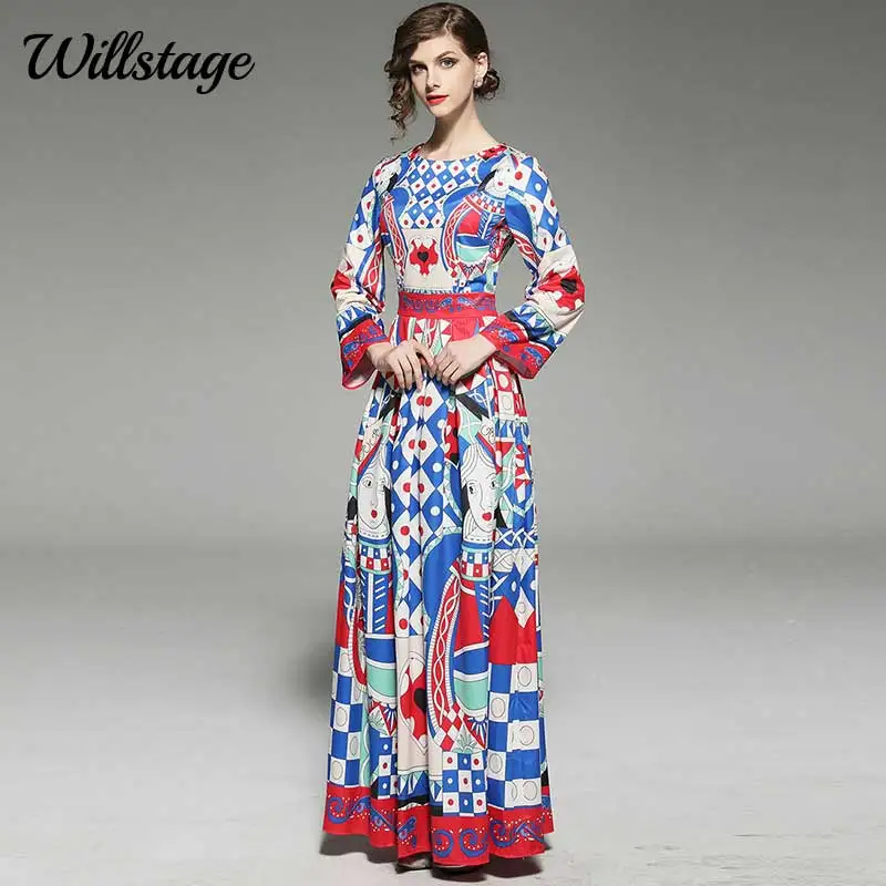 Willstage узор Макси платья Для женщин длинное платье boho лоскутное Винтаж вечерние