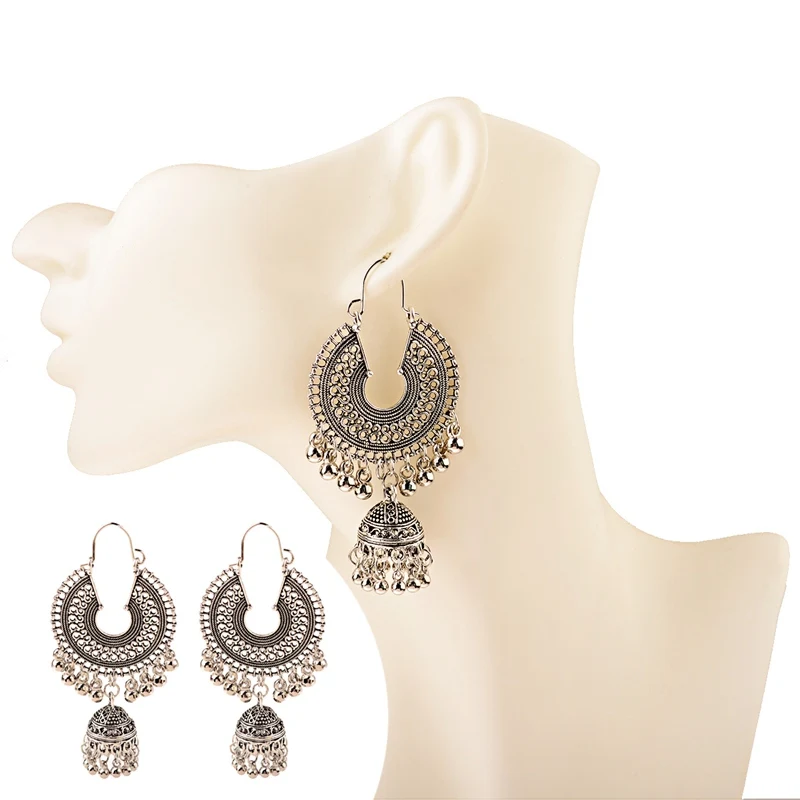 Египетские винтажные женские золотистые и Серебристые Jhumka Bells этнические серьги