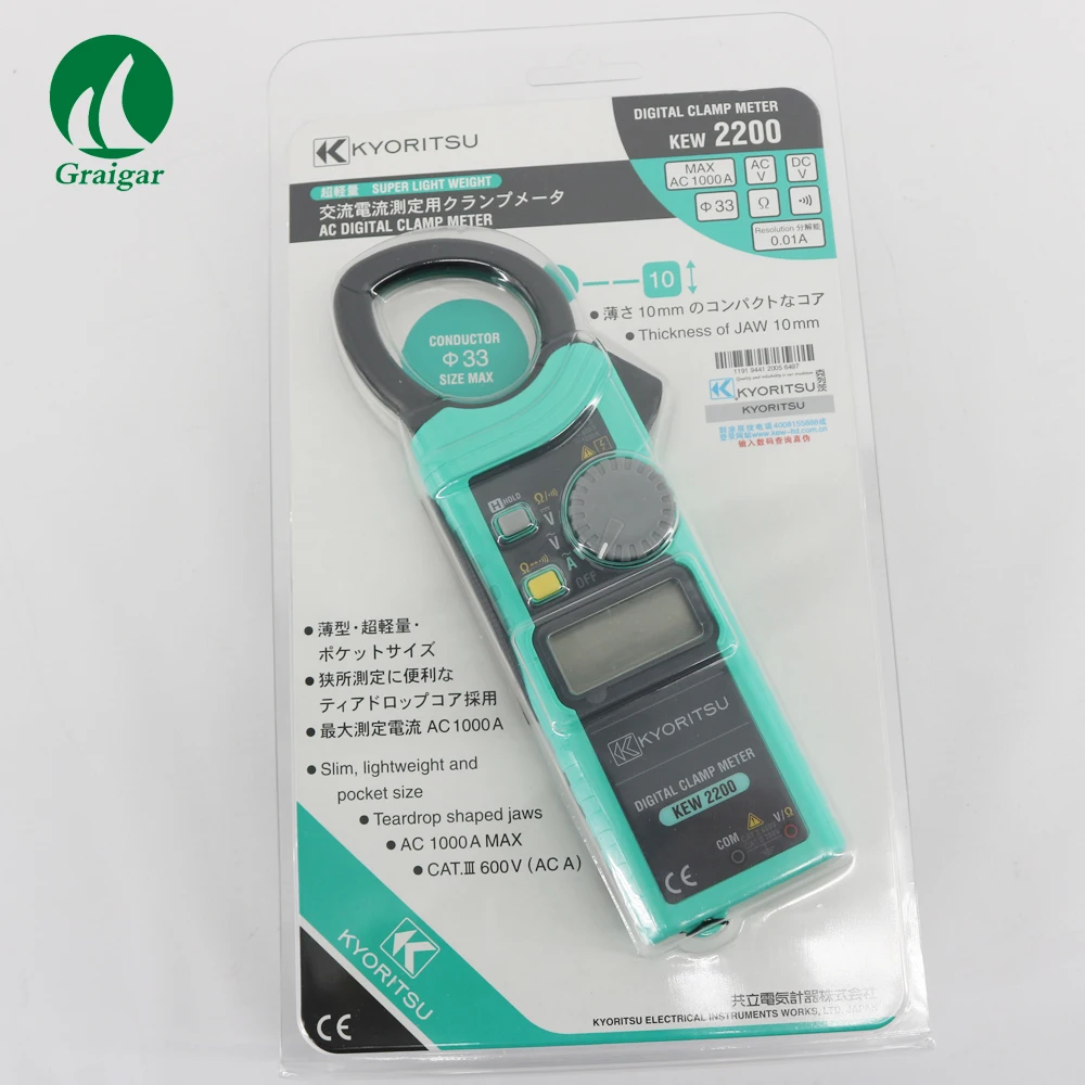 Kyoritsu 2200 100% Новый AC цифровой клещи AC/DC 1000A Тонкий удобный дизайн|digital clamp meter|ac digital