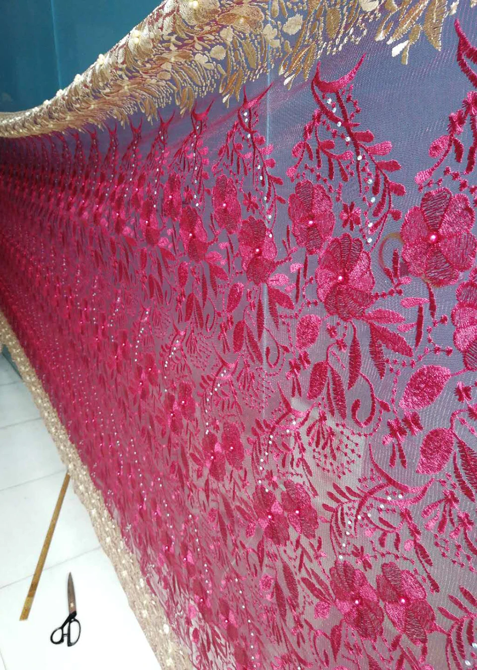 African Lace Fabric 2019 High Quality Wine Bridal With Beaded Nigerian Tulle Mesh Fabrics | Дом и сад