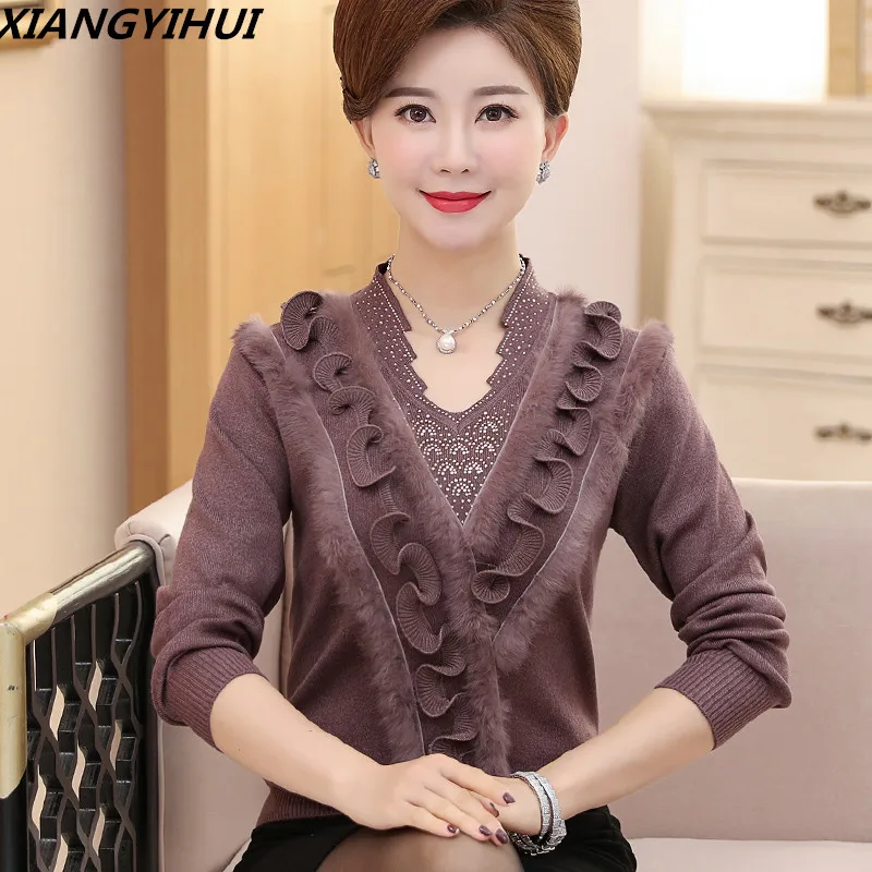 2018 кашемировый женский свитер шерстяной большого размера с вышивкой и стразами