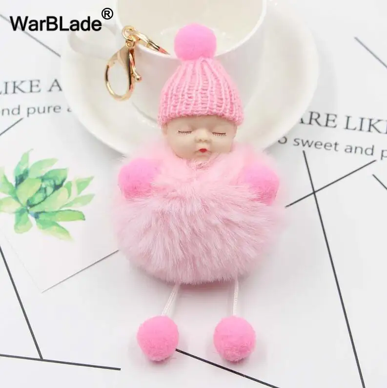 Light pink WarBLade Милая Спящая Детская кукла брелок с помпоном Кролик Мех шар брелок автомобильный брелок женский держатель сумка Подвеска Шарм Аксессуар - Цвет: Light pink