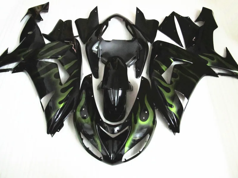 ABS пластик обтекатель комплект для Kawasaki Ninja ZX10R 06 07 зеленое пламя черное Мотоцикл