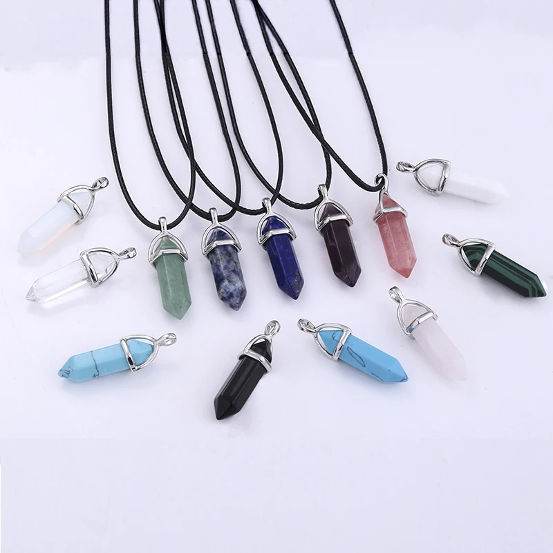 

Fashion Women Vintage Crystal Bullet Natural Stone Quartz Necklace Pendant Choker Rope Chain Jewelry Bijoux