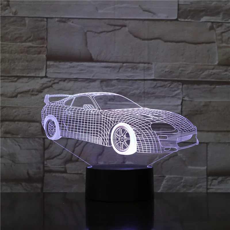 Гоночный спортивный автомобиль 3D лампа ночник RGB светодиодный многоцветный Праздничный Рождественский подарок для детей сенсорный датчик USB Батарея