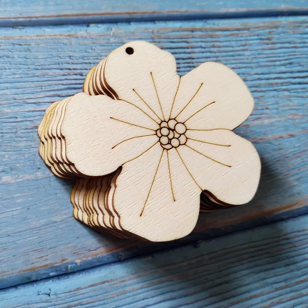 10 шт. лазерная резка Незаконченный деревянный цветок Поппи домашний Настенный