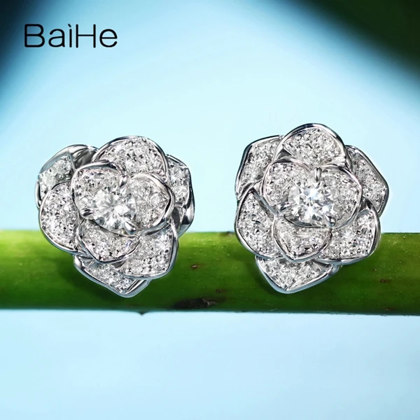 BAIHE Solid 14 K белое золото 0.45ct H/SI-SI3 круглый натуральные бриллианты Свадебные модные ювелирные изделия элегантный подарок серьги-гвоздики