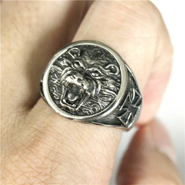 2017 крутое модное кольцо с крестом в виде льва из нержавеющей стали 316L для мужчин и