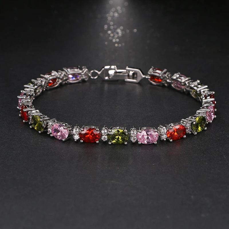 

Elegant Oval Shape Rhinestone CZ Women Bracelets Bangles Pulseiras Feminina For Anniversary Gifts Brilliant Charm Bracelet B-027