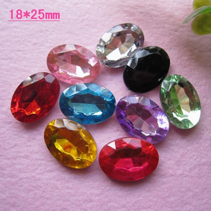 Jewelry Materials For Diy Decoration 50pcs Mixed Colors 25*18mm Without Flat Back Acrylic Ellipse Shape Rhinestone Gems