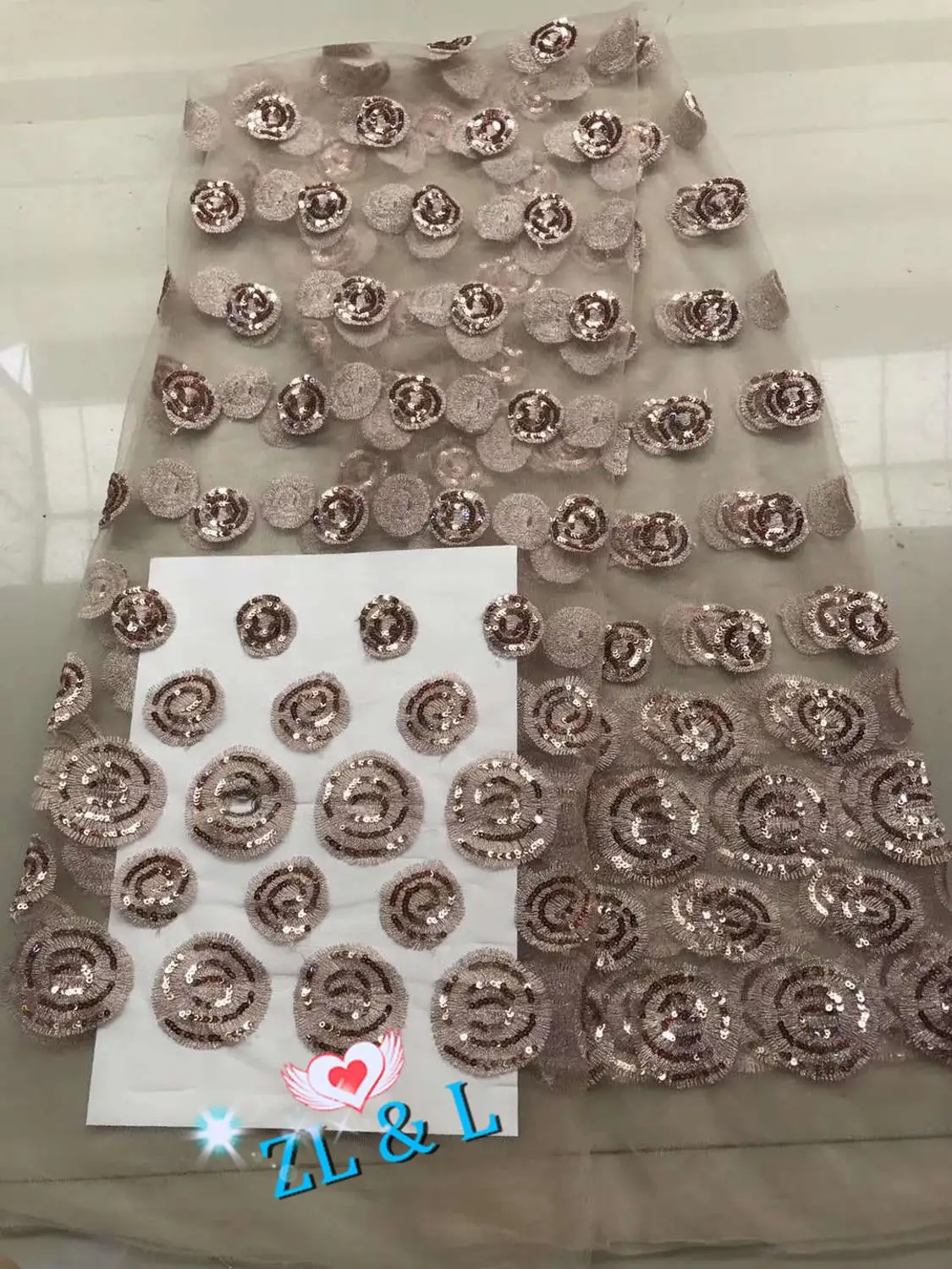 5 ярдов цветная вышивка с блестками большая Цветочная отделка нигерийская