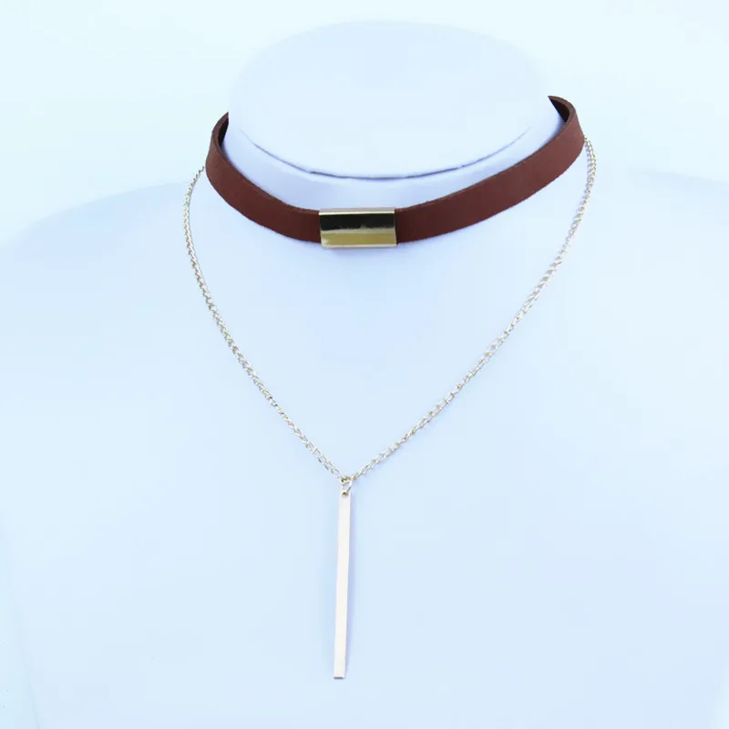 Панк черный коричневый бархат в полоску двойная подвеска со слоями колье