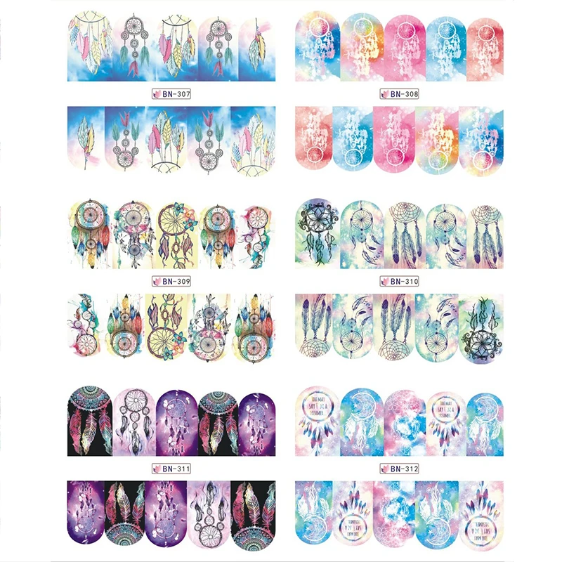 12 шт. водная наклейка Ловец снов бабочка Роза Цветок День благодарения цветочный