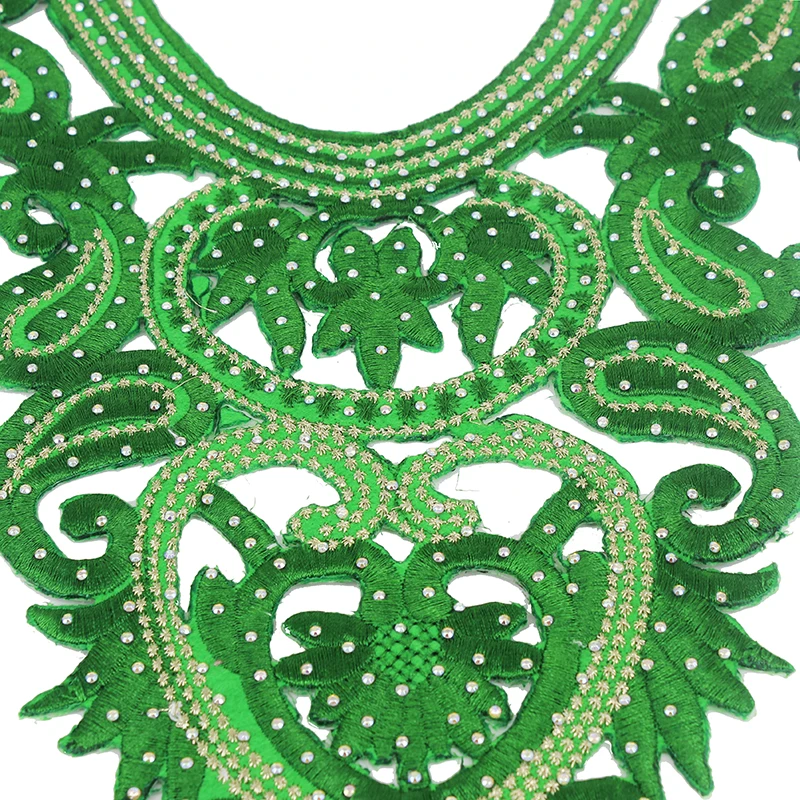 2 шт. стразы из бисера зеленые нашивки на воротник кружевной шнур вышитый патч с