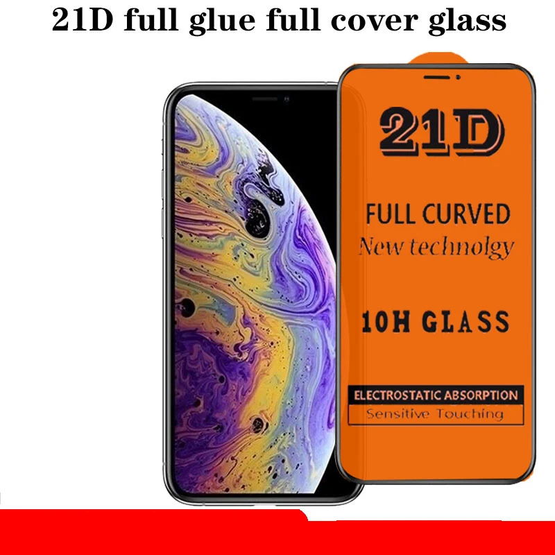 50 шт. 21D полный клей покрытие из закаленного стекла для iPhone 11 Pro Max XS XR X 8 7 6 6S Plus Закаленное Защитная пленка для экрана