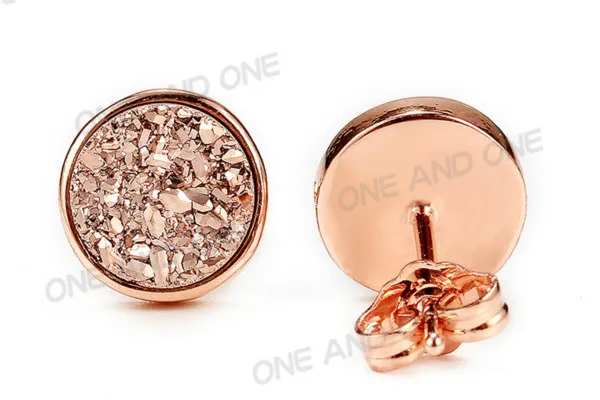 rose gold plated EYIKA,, трендовые Кристальные женские ювелирные изделия, натуральный Druzy, серьги-гвоздики, Круглые, 6 мм, розовое золото, серьги, опал, drusy для женщин/девушек - Окраска металла: rose gold plated