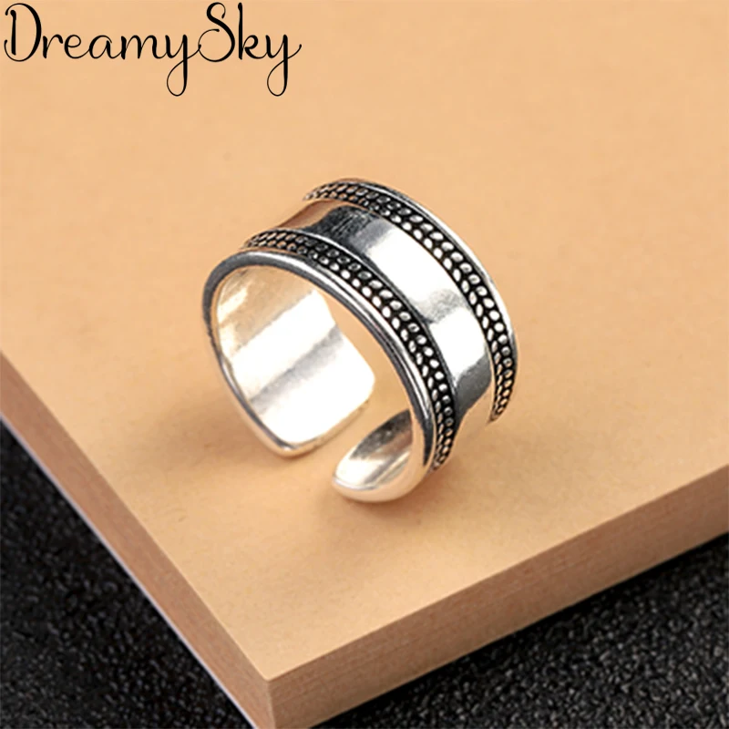Bijoux Vintage 925 Sterling Silver Large Rings For Girl Ladies Adjustable Size Statement Ring Wedding Party Jewelry Anillos