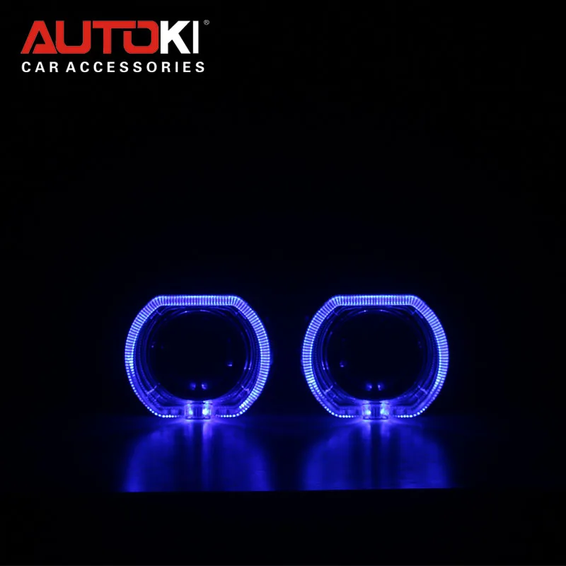 Blue LED DRL AUTOKI X5 светодиодный ангельские глазки с дьявольским глазом полностью металлический 2,5 дюймов H1 Биксеноновые проекторы линзы для H4 H7 9005 гнездо для фары - Цвет: Blue LED DRL
