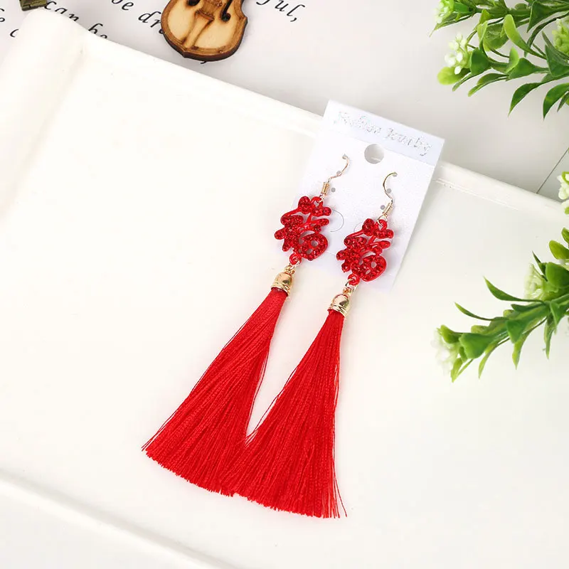 D DoreenBeads, красные висячие серьги с кисточками, винтажные, ручной работы, выдалбливают, китайский узел, висячие, длинные серьги с кисточками, Женские Ювелирные изделия, 1 пара - Окраска металла: D