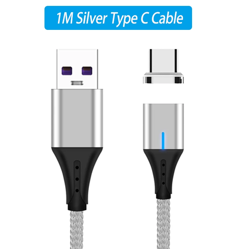 Silver With Plug 5А Usb type C суперзарядный Магнитный кабель Кабо Usb Tipo C для huawei P30 P20 Pro mate 20 30 Pro Honor 20 Pro зарядный кабель шнур 1 м - Цвет: Silver With Plug