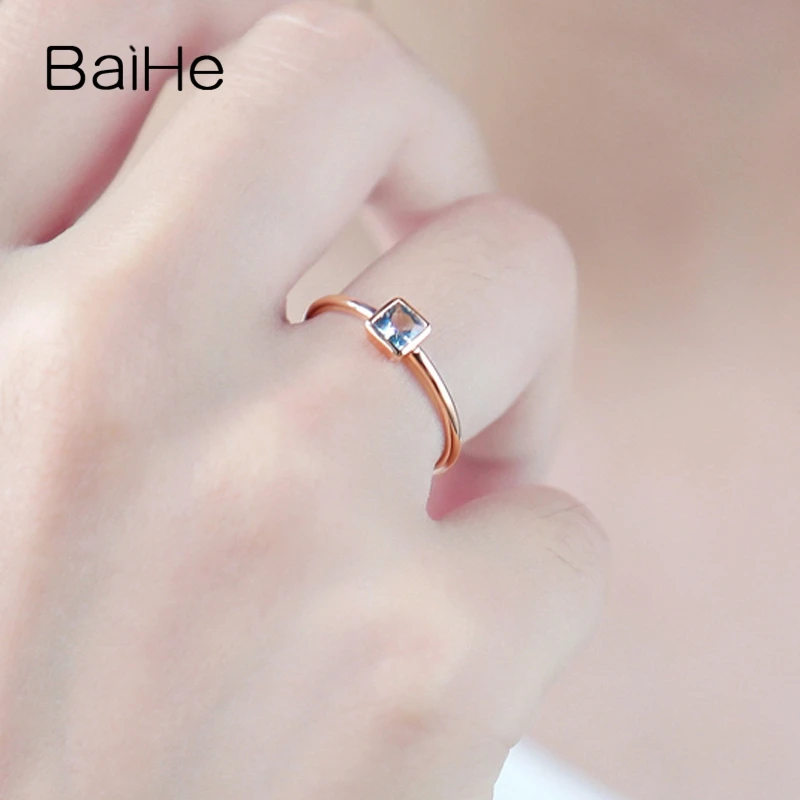 BAIHE однотонное 14K розовое золото квадратный безупречный Натуральный аквамарин