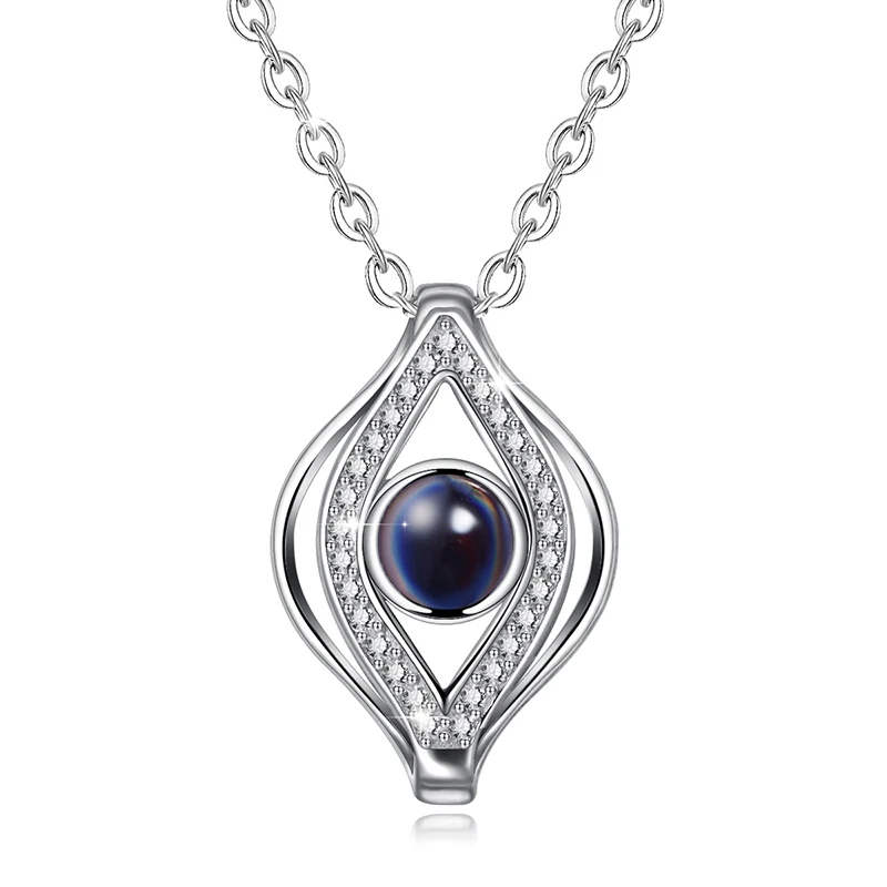 Angel Caller 925 Sterling Silver 100 Languages I Love You Necklace Projective Sparkly Pendant Romantic Love Memory Jewelry Gift - Цвет камня: 007-BJ