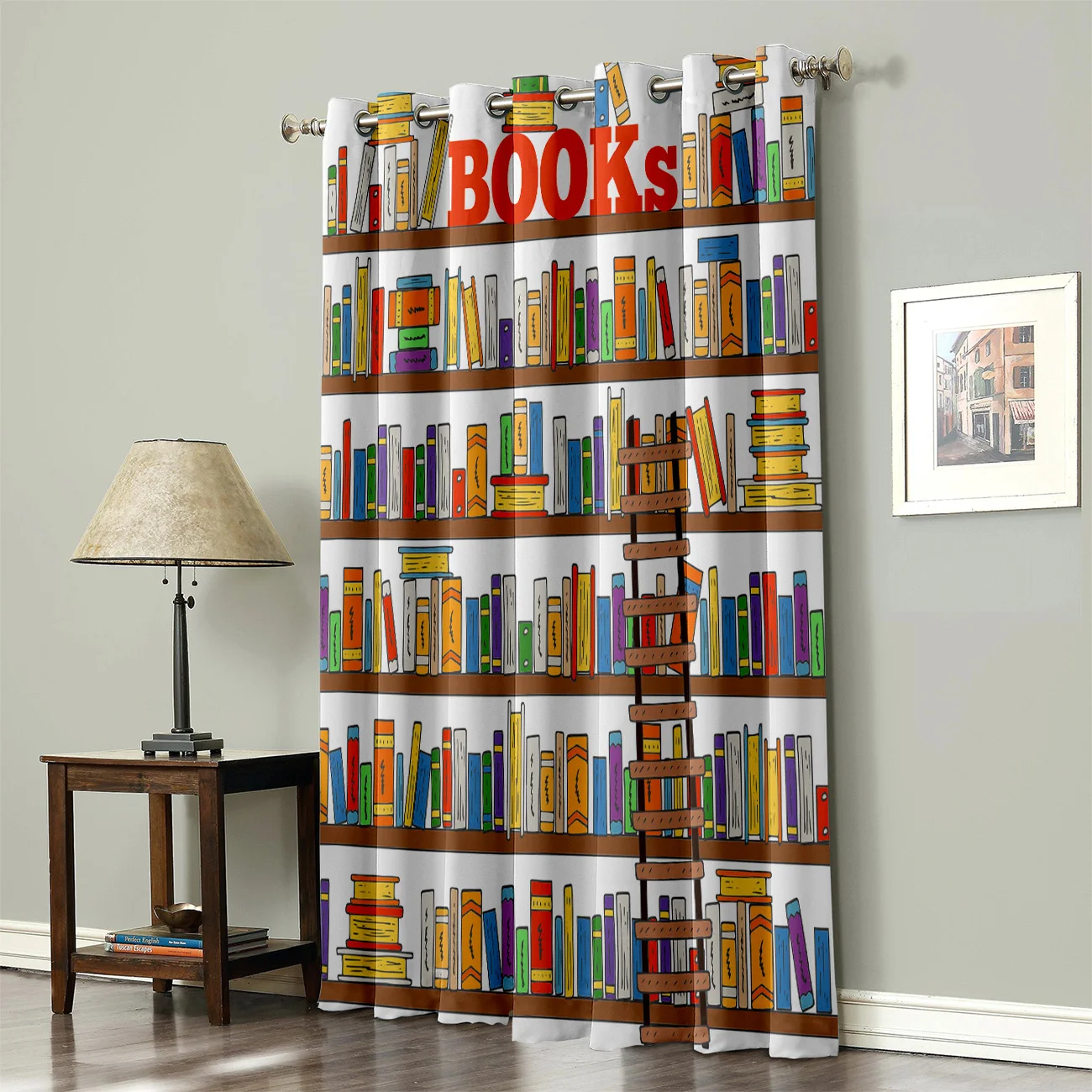 Тканевые занавески с принтом для украшения окон книг на полке | Дом и сад