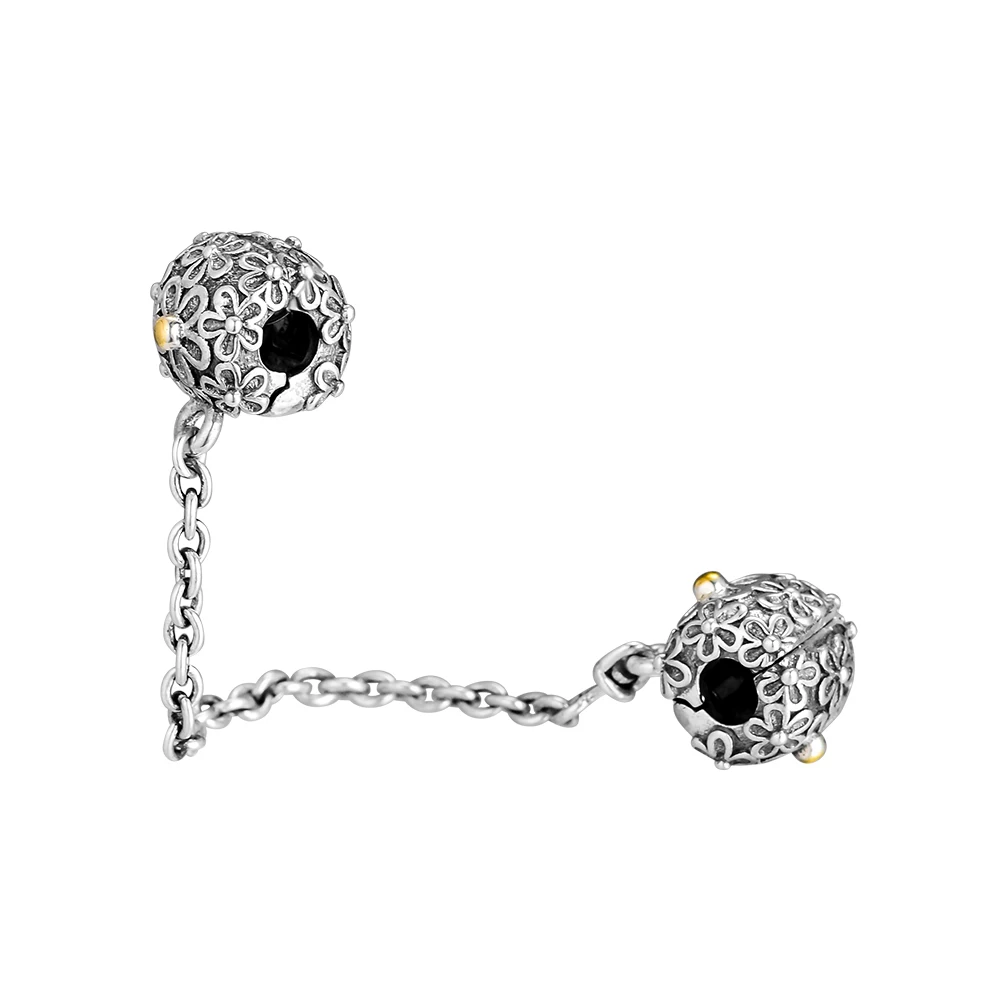 

CKK 925 Sterling Silver Gold Plated Decorative Pattern Safety Chain Bead Bracelet Charms Original Jewelry Making