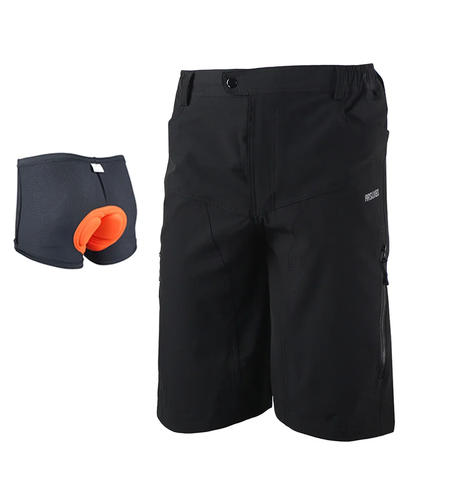 black with pad ARSUXEO мужские спортивные шорты для велоспорта, горного велосипеда, велосипедные шорты, одежда из Джерси, одежда с подкладкой DH-2 - Цвет: black with pad
