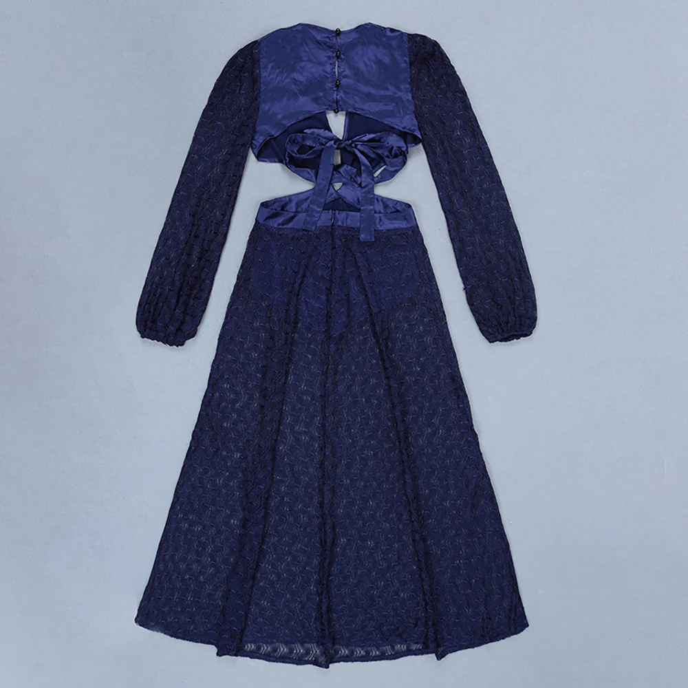 

high quality 2019 New Women blue lace v neck long sleeve Bodycon Vestido Celebrity Evening Party bandage Dresses